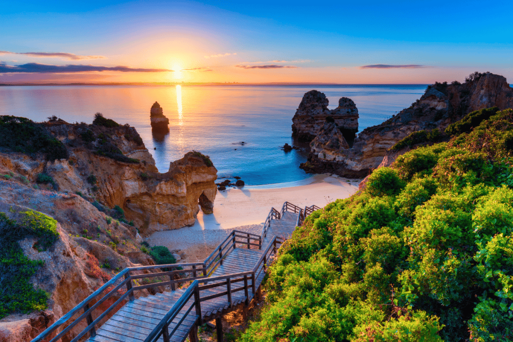Sunrise over Algarve coastal cliffs