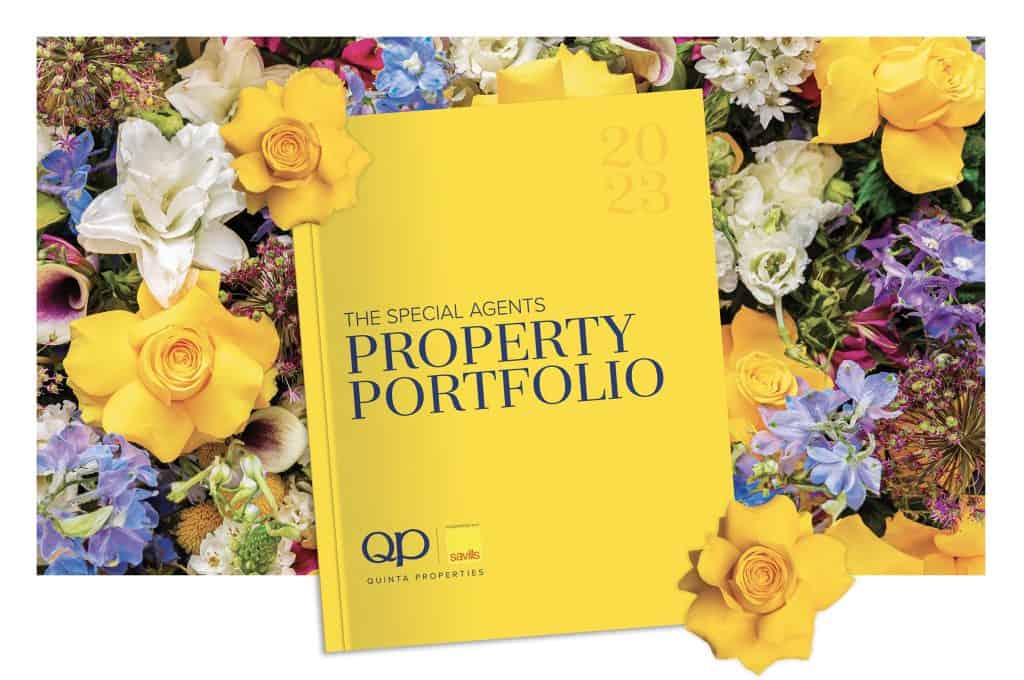 QP Savills 2023 Property Portfolio cover with floral background