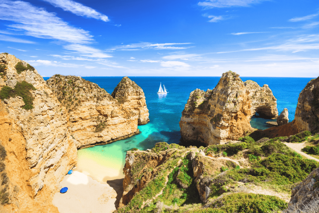 Stunning Algarve coastline with turquoise waters