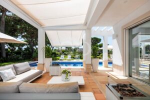 Terrace overlooking pool