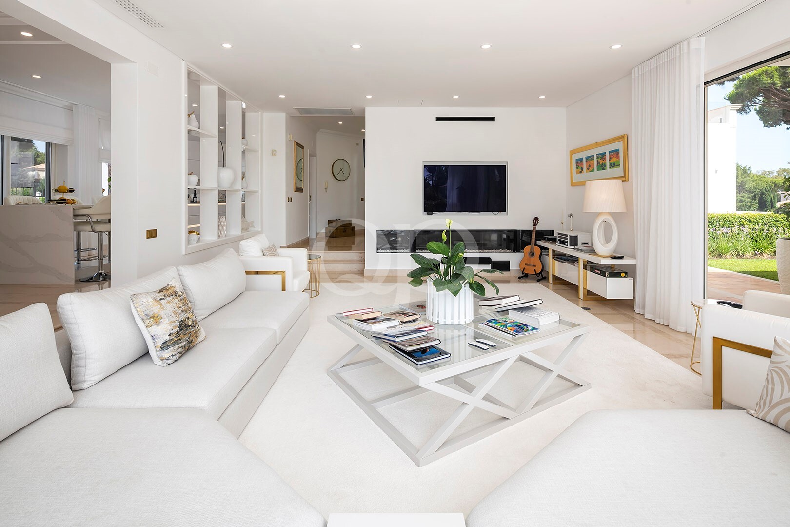 Living area with fireplace