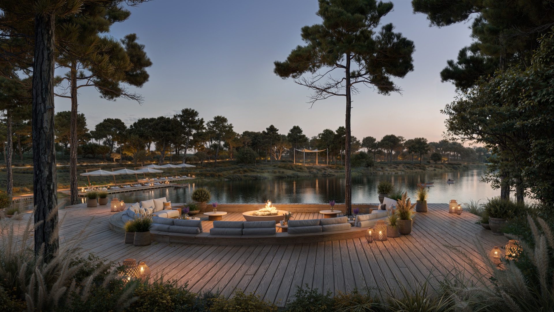 Firepit at Six Senses Residences Comporta in the Alentejo evening landscape