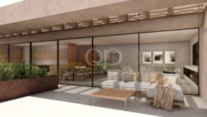 Open plan sitting area with floor to ceiling glazing