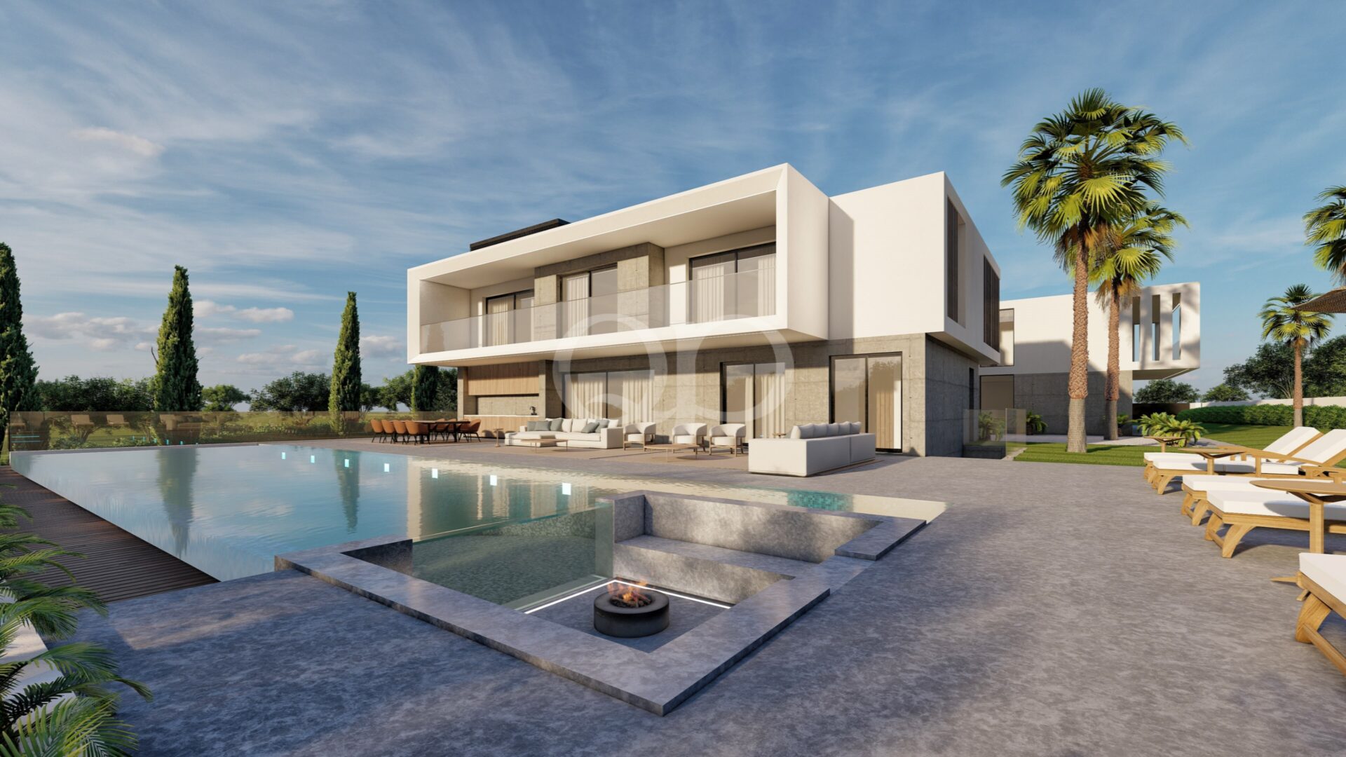 Impressive swimming pool with sunken lounge and spacious poolside entertaining areas