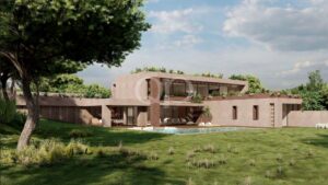 Contemporary villa design with landscaped garden and covered terraces