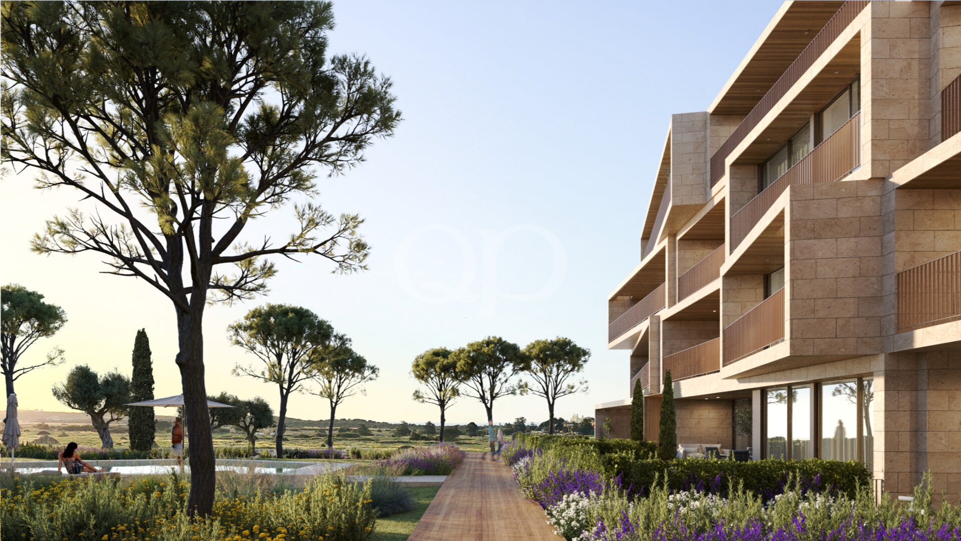 Contemporary luxury residence surrounded by lush Mediterranean gardens and panoramic countryside views