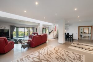Open plan sitting and dining area with garden access
