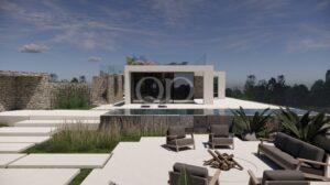 Moderne Villa mit Swimmingpool und Lounge-Bereich im Freien