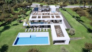 Sophisticated private residence featuring a rooftop terrace with a jacuzzi, fireplace, and discrete solar pannels
