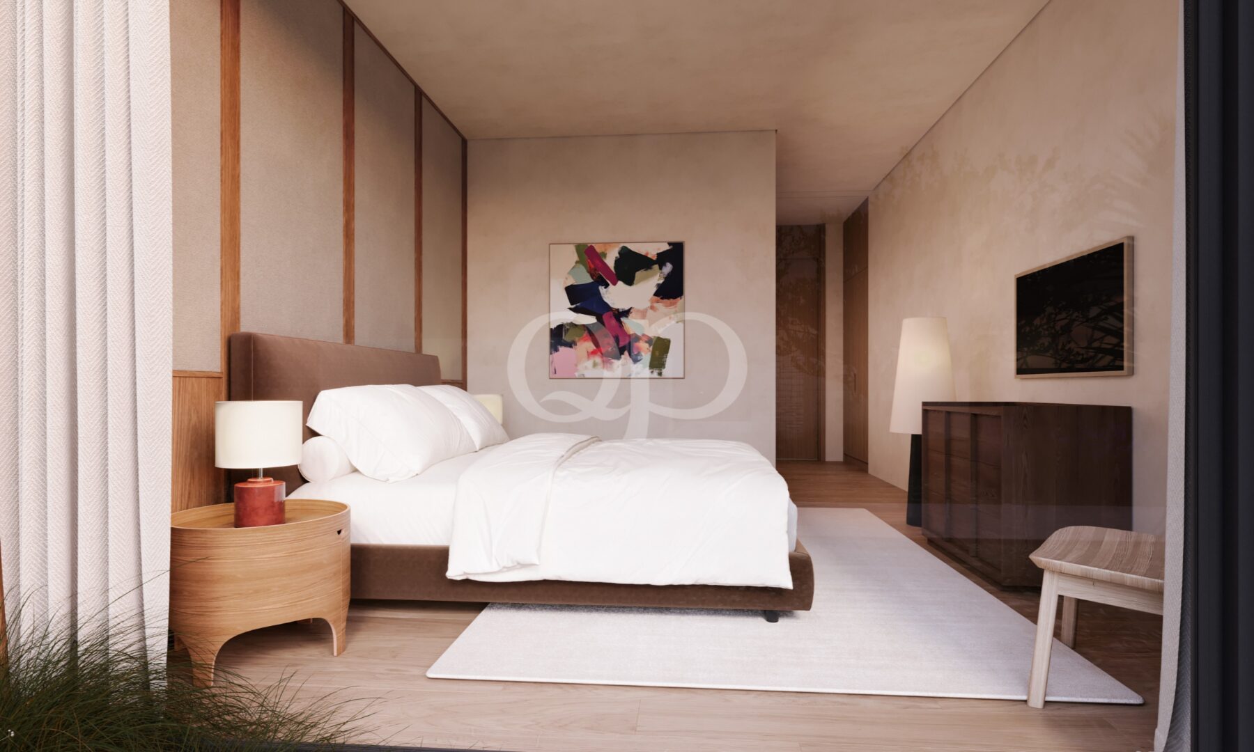 Chambre à coucher avec boiseries et rangements intégrés