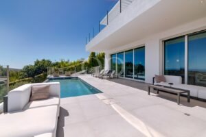 Contemporary luxury villa with expansive glazing, infinity pool and spacious sun terrace.