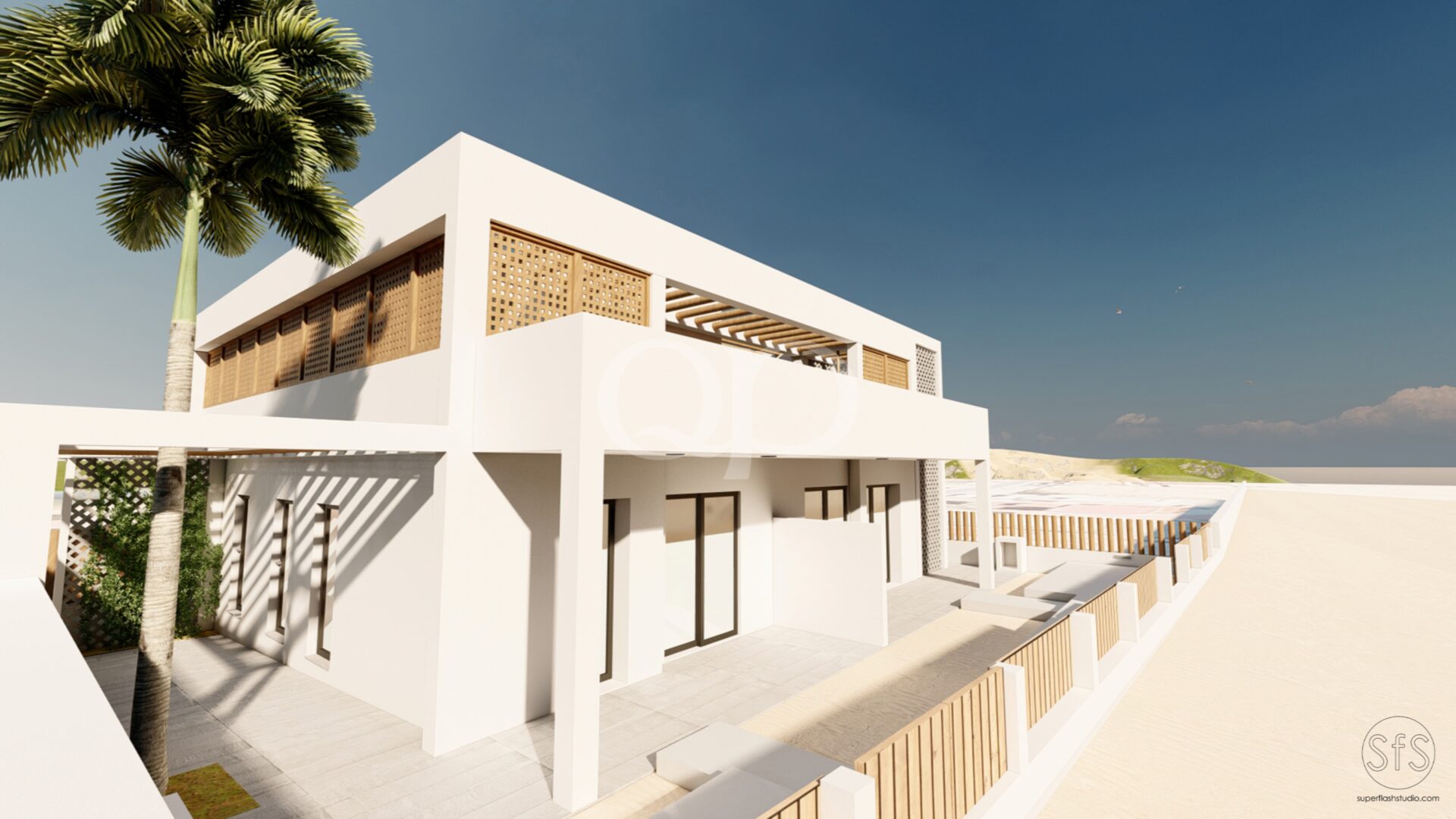 Moradia contemporânea à beira-mar com amplos terraços, paisagismo tropical e uma arquitetura moderna impressionante