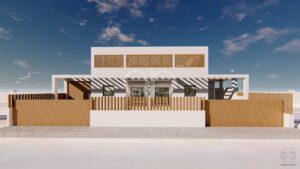 Villa moderna e luxuosa à beira-mar, com elegantes detalhes naturais