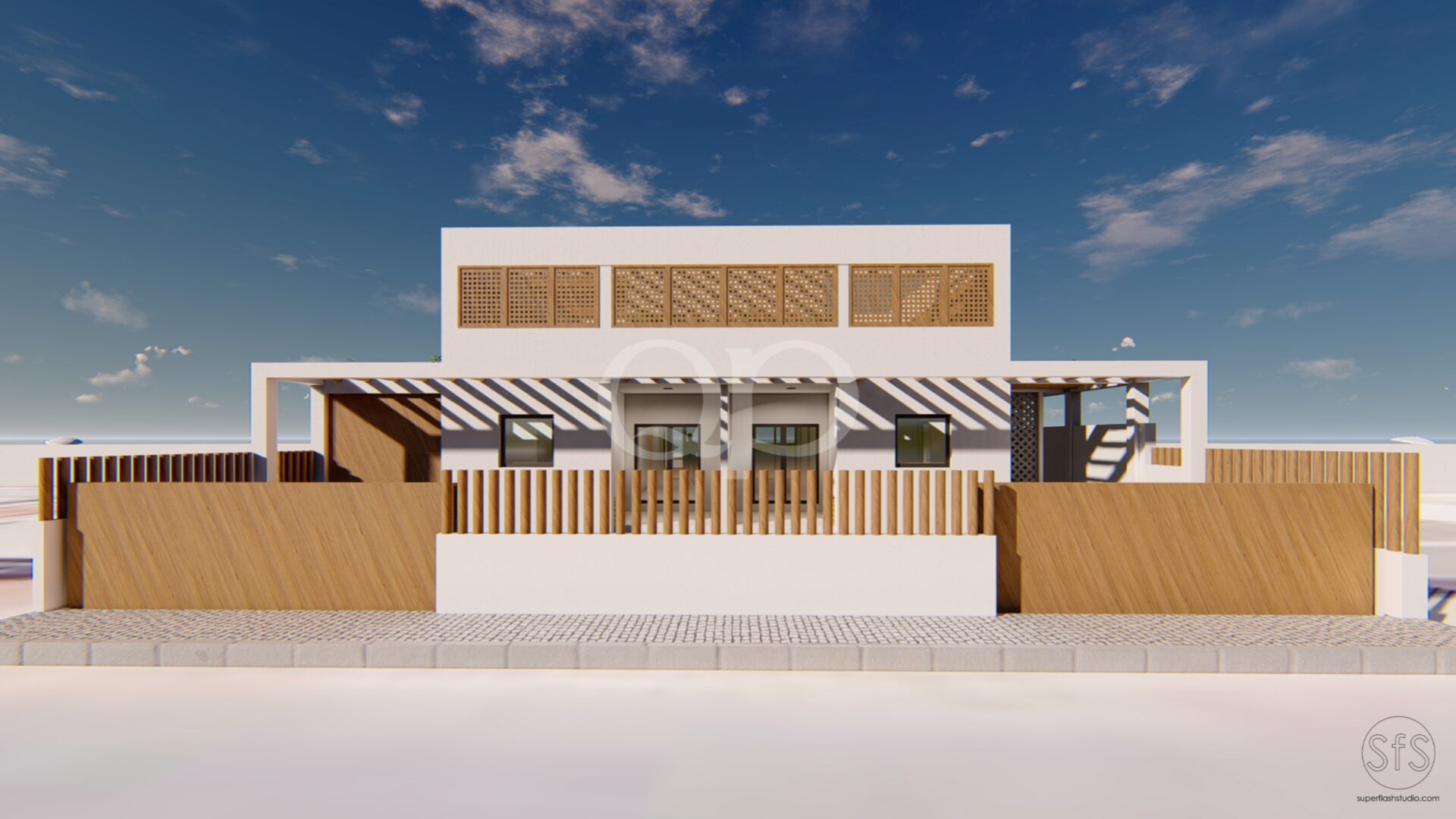 Villa moderna e luxuosa à beira-mar, com elegantes detalhes naturais