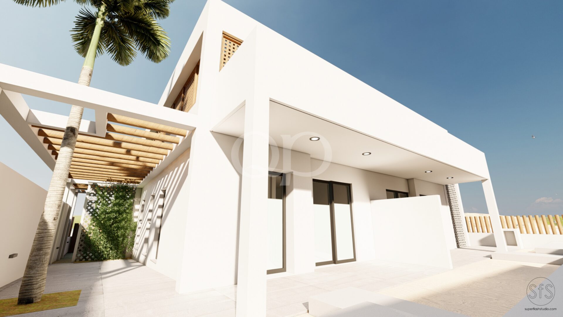 Moradia elegante e moderna à beira-mar, com detalhes em madeira natural, que proporciona privacidade e serenidade
