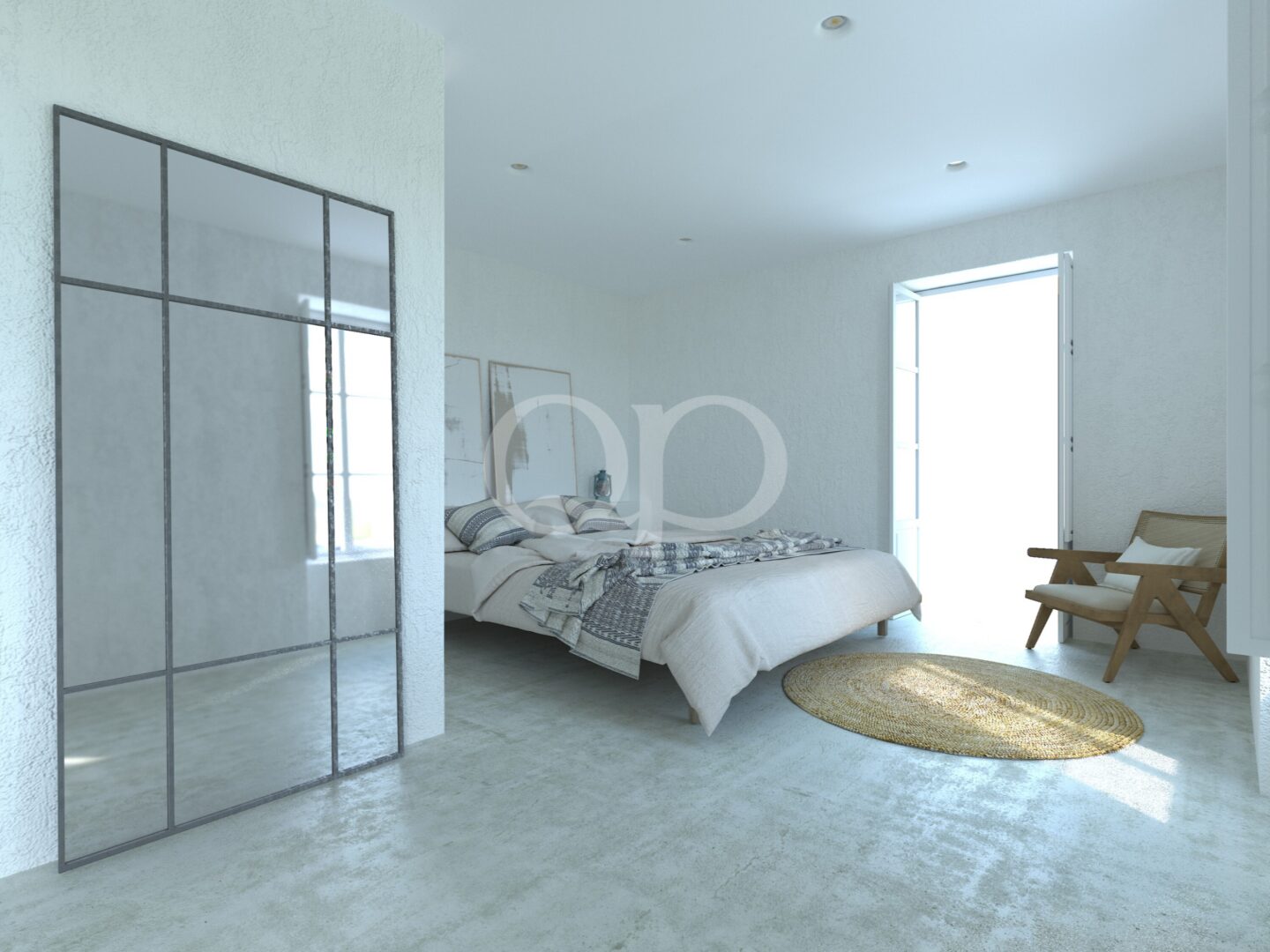 Quarto com divisória de vidro e luz natural