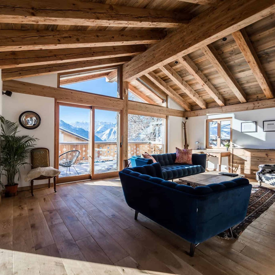Savills international property: chalet living room with mountain views