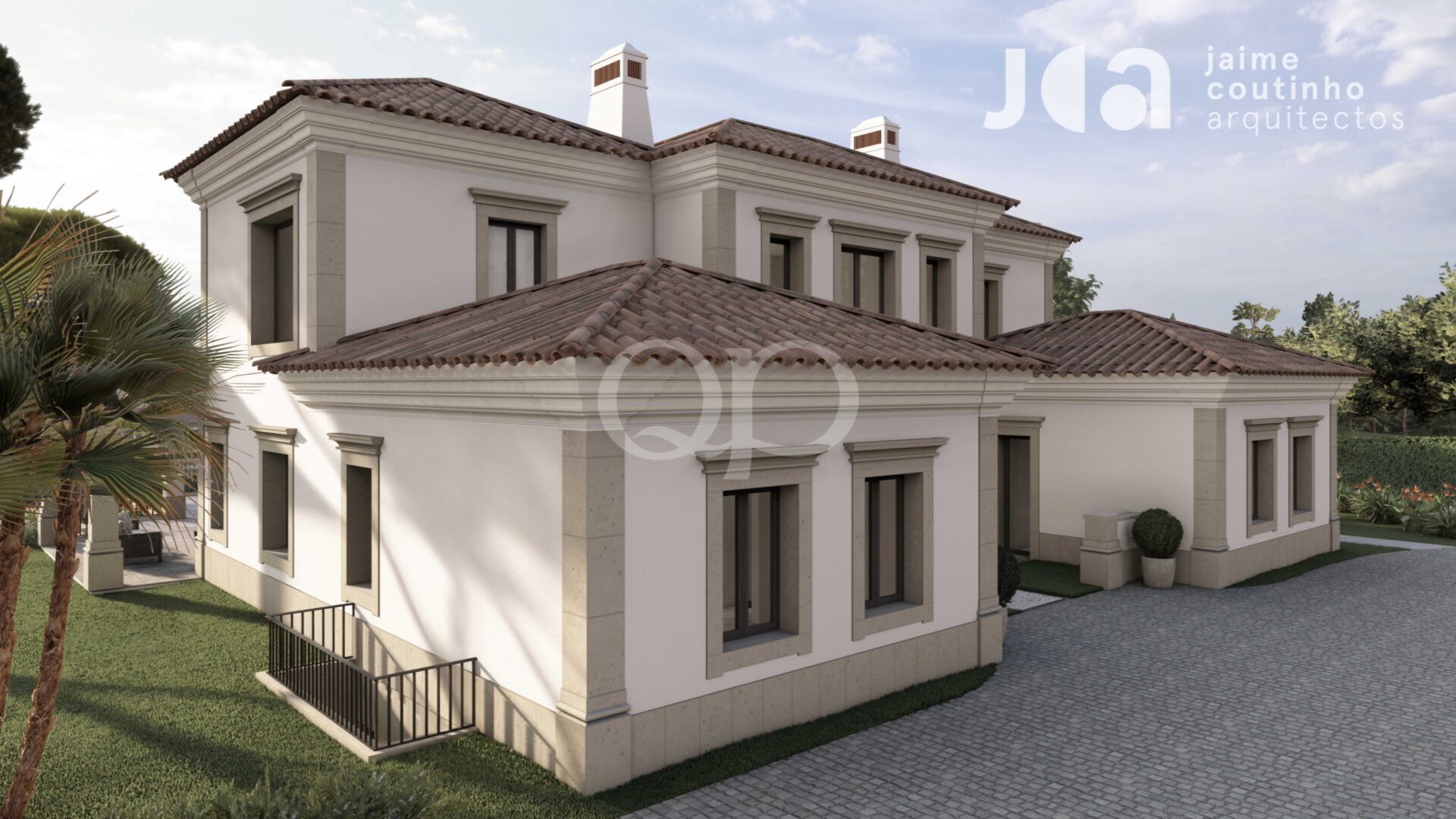 Side view of villa with traditional architecture