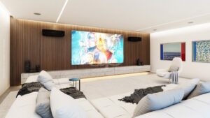 Sala de cinema em casa de luxo