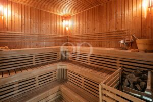 Sauna en bois avec bancs