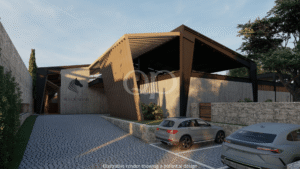 Modern equestrian facility with contemporary architecture and private parking