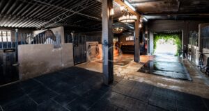 Equestrian stables with individual horse Boxes and covered stable walkway